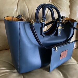 LKNW Coach Rae XL Tote Satchel Glove Tanned Denim Leather Rare Find!